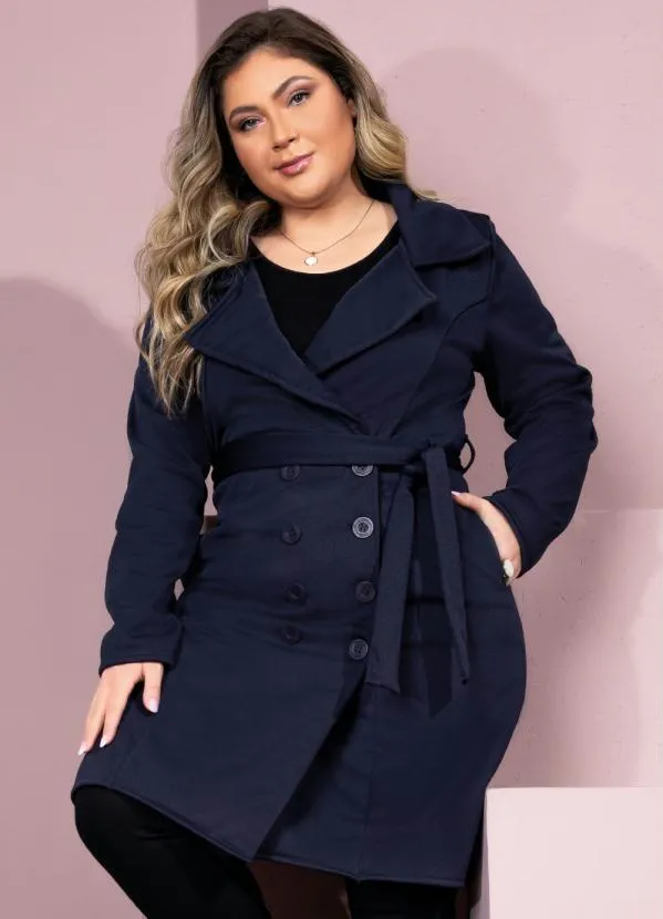 Quintess - Sobretudo Alongado Marinho com Faixa e Botões 5