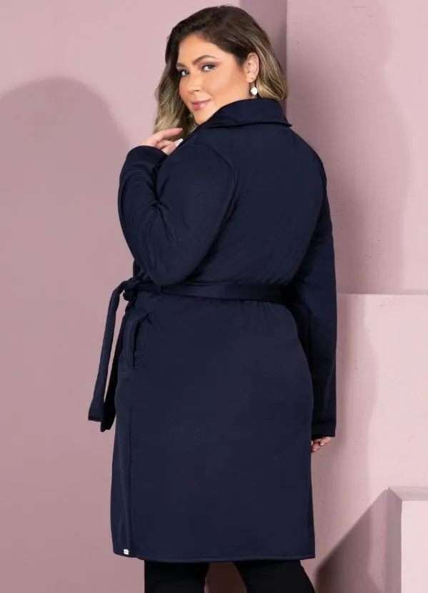 Quintess - Sobretudo Alongado Marinho com Faixa e Botões 4