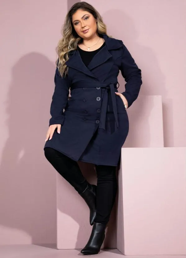 Quintess - Sobretudo Alongado Marinho com Faixa e Botões 3