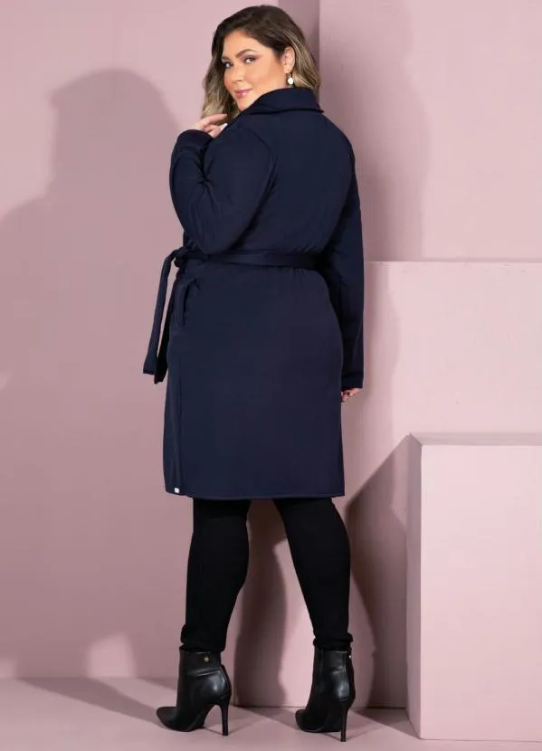 Quintess - Sobretudo Alongado Marinho com Faixa e Botões 2