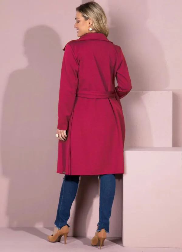 Quintess - Sobretudo Alongado Pink com Faixa e Botões 2