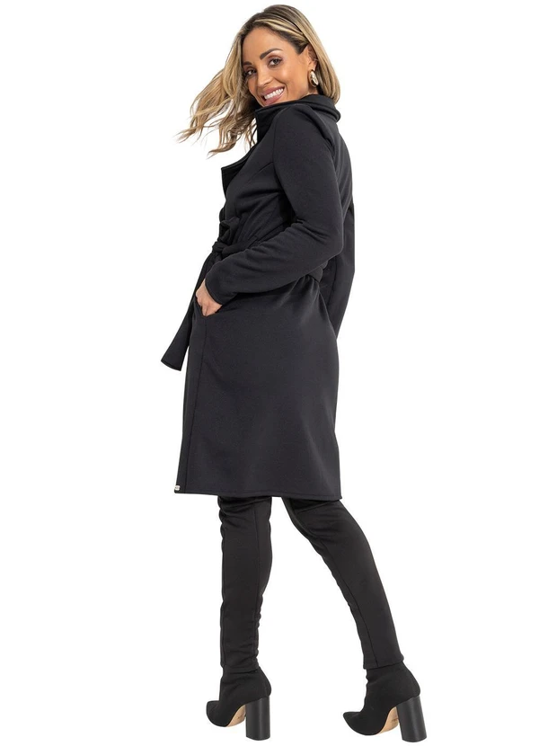 Quintess - Sobretudo Alongado Preto com Faixa e Botões 5