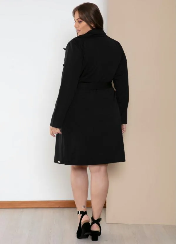 Quintess - Sobretudo Alongado Preto com Faixa e Botões 8