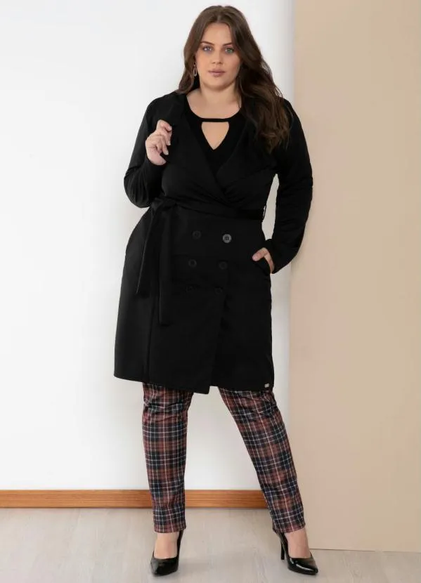 Quintess - Sobretudo Alongado Preto com Faixa e Botões 9