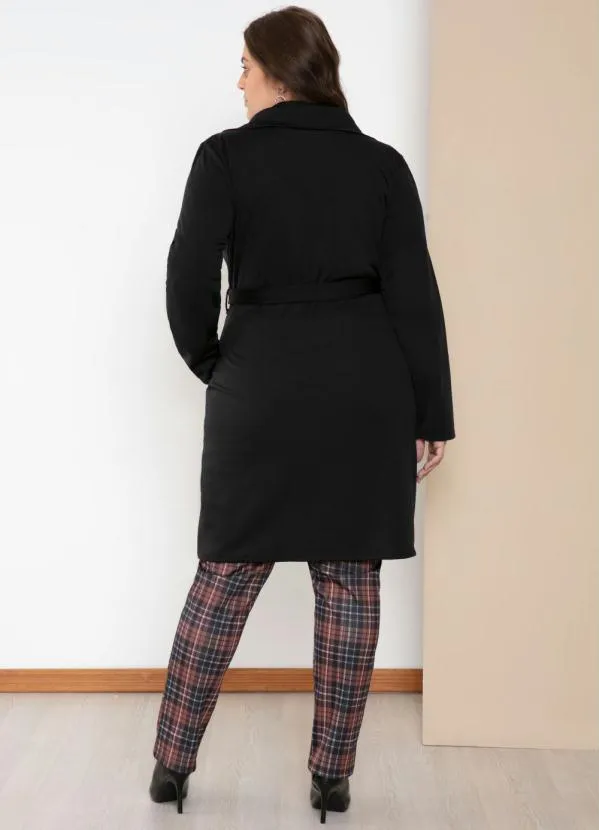 Quintess - Sobretudo Alongado Preto com Faixa e Botões 10