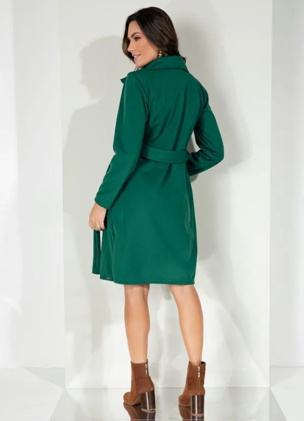 Quintess - Sobretudo Alongado Verde com Faixa e Botões 4