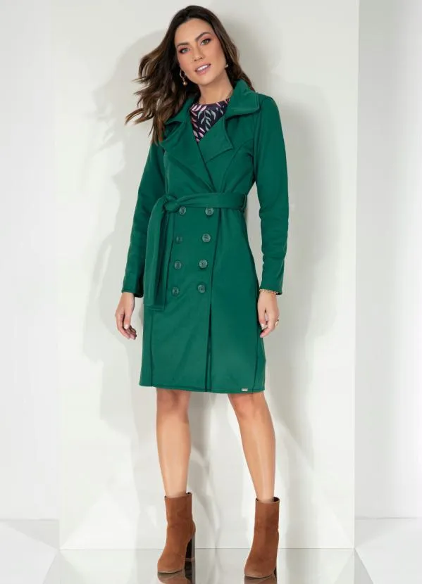 Quintess - Sobretudo Alongado Verde com Faixa e Botões 5