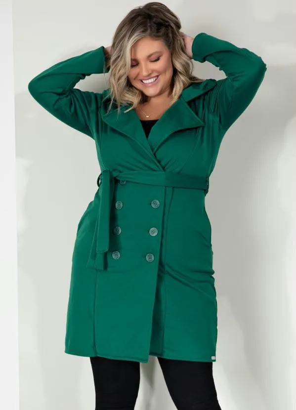Quintess - Sobretudo Alongado Verde com Faixa e Botões 6