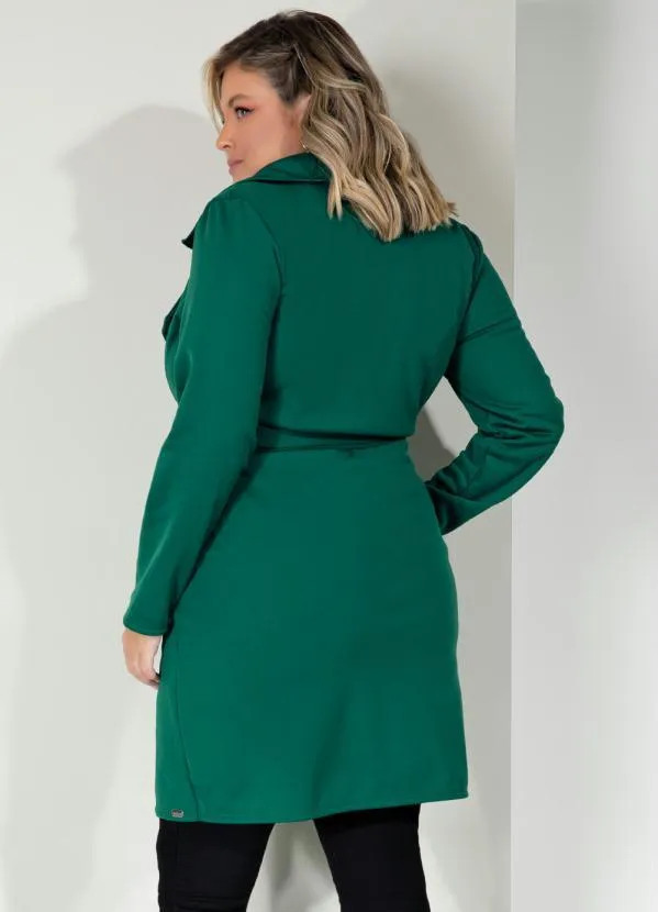 Quintess - Sobretudo Alongado Verde com Faixa e Botões 7