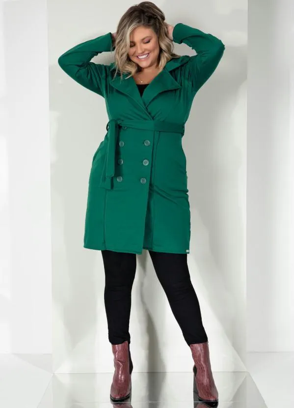 Quintess - Sobretudo Alongado Verde com Faixa e Botões 8