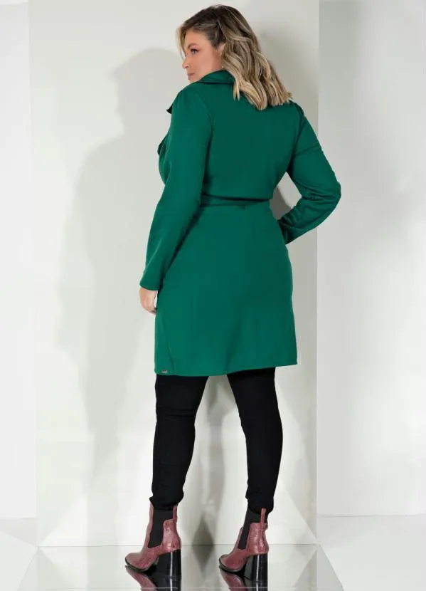 Quintess - Sobretudo Alongado Verde com Faixa e Botões