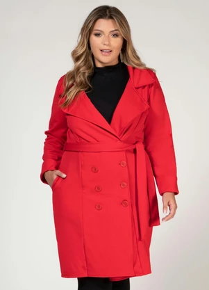 Quintess - Sobretudo Alongado Vermelho com Faixa e Botões - QUINTESS