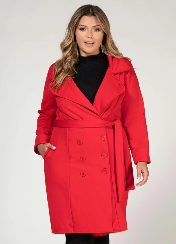 Quintess - Sobretudo Alongado Vermelho com Faixa e Botões 11