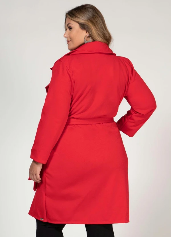 Quintess - Sobretudo Alongado Vermelho com Faixa e Botões 12