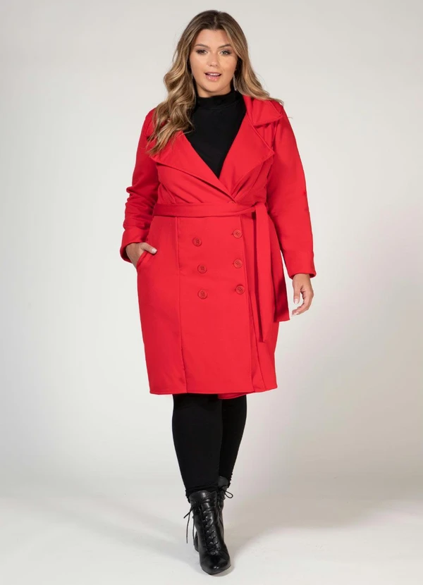 Quintess - Sobretudo Alongado Vermelho com Faixa e Botões 13