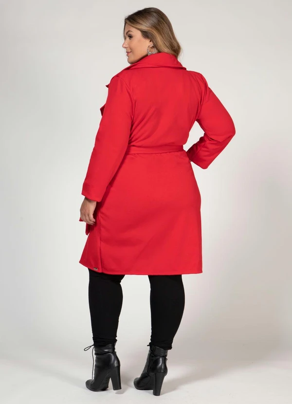 Quintess - Sobretudo Alongado Vermelho com Faixa e Botões 14