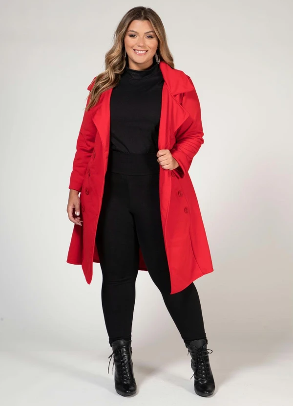 Quintess - Sobretudo Alongado Vermelho com Faixa e Botões 15