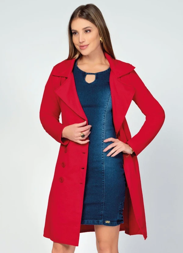 Quintess - Sobretudo Alongado Vermelho com Faixa e Botões 7
