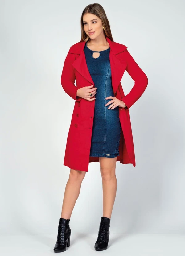 Quintess - Sobretudo Alongado Vermelho com Faixa e Botões 9