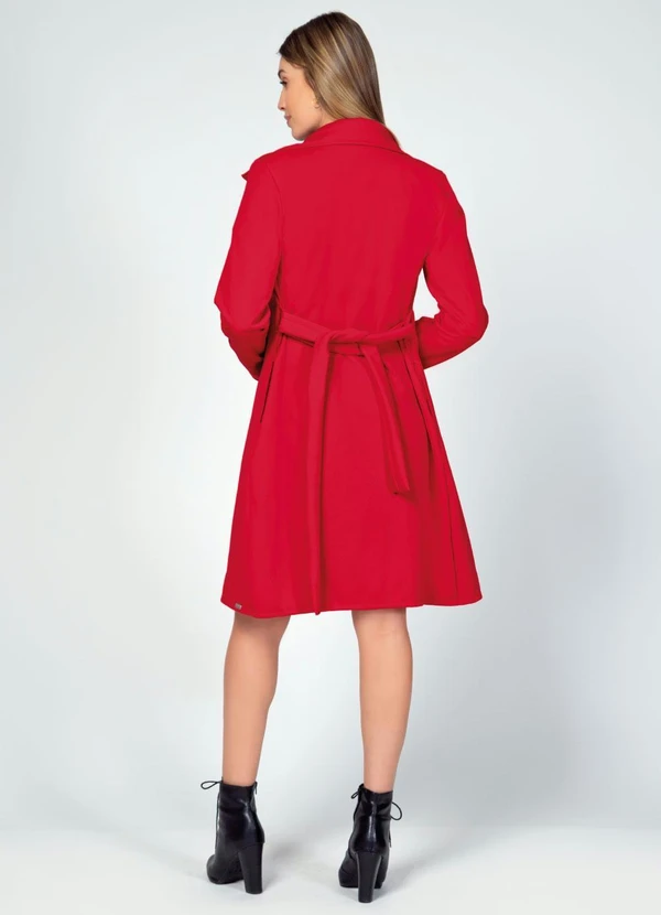 Quintess - Sobretudo Alongado Vermelho com Faixa e Botões 10