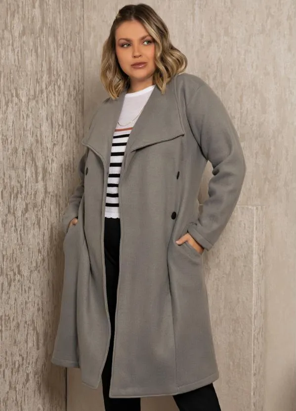 Quintess - Sobretudo Cinza Alongado com Bolsos 5