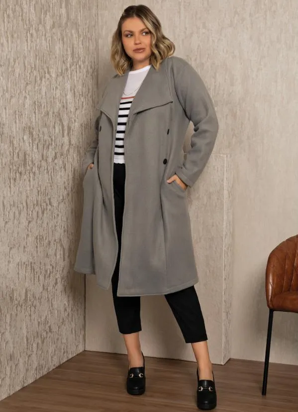 Quintess - Sobretudo Cinza Alongado com Bolsos 3