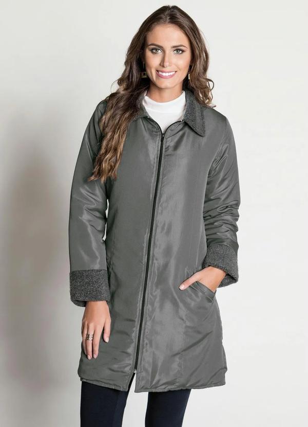 Janine - Sobretudo Cinza com Peluciado na Gola e Punhos 1