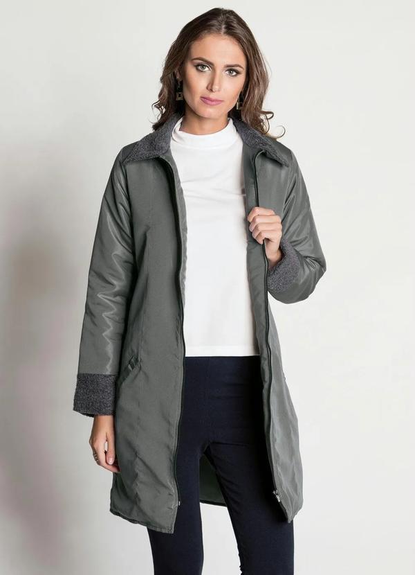 Janine - Sobretudo Cinza com Peluciado na Gola e Punhos 2