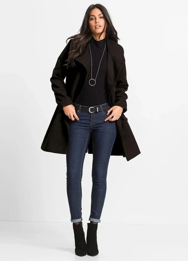 bonprix - Sobretudo com Bolsos Soft Preto