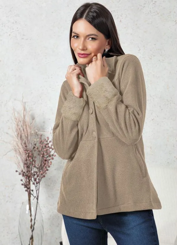 bonprix - Sobretudo com Manga Pelinho Bege