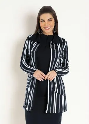 Moda Pop - Sobretudo Dupla Face Listras Preta - MODA POP