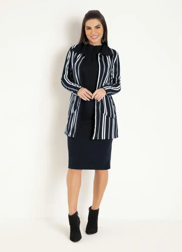 Moda Pop - Sobretudo Dupla Face Listras Preta 5