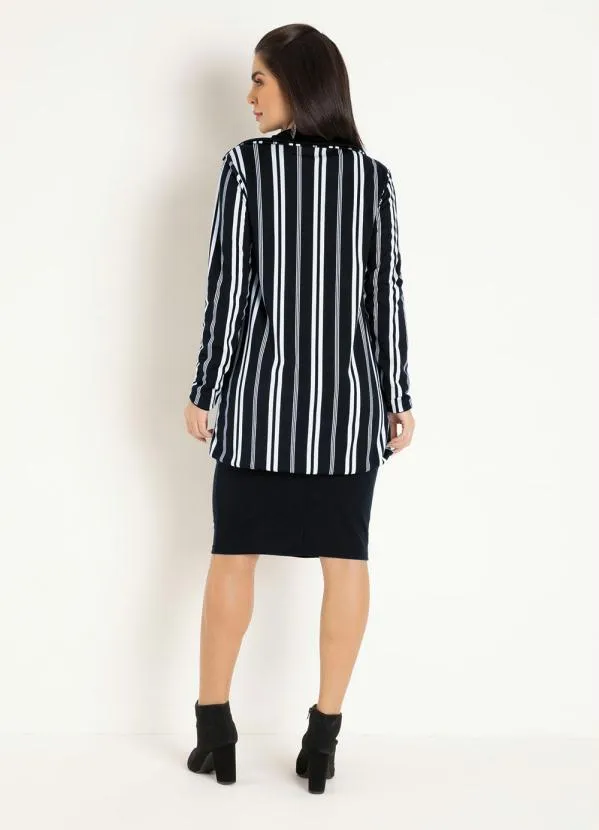 Moda Pop - Sobretudo Dupla Face Listras Preta 4