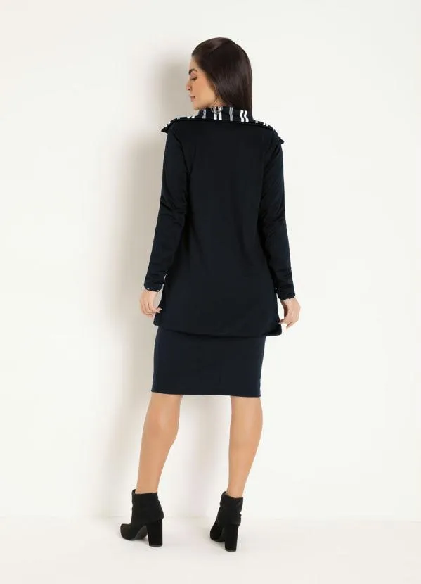 Moda Pop - Sobretudo Dupla Face Listras Preta 2