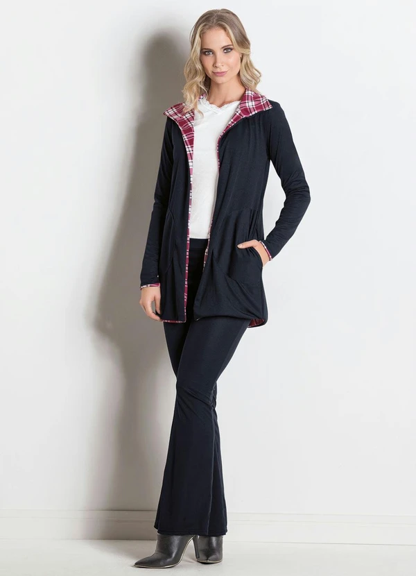 Moda Pop - Sobretudo Dupla Face Xadrez e Preto 12