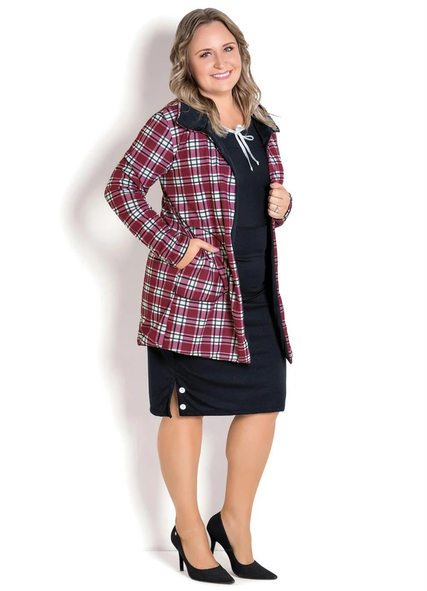 Moda Pop - Sobretudo Dupla Face Xadrez e Preto 17