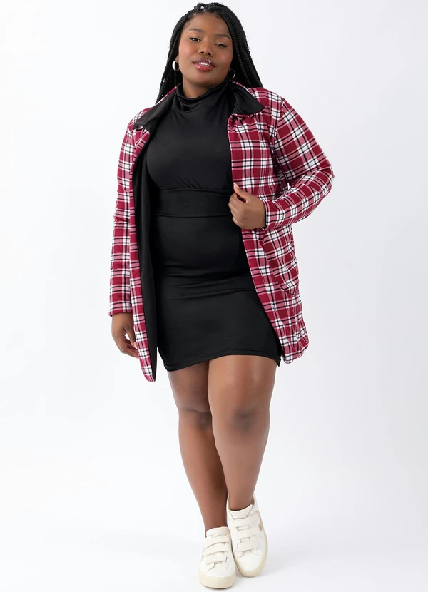 Moda Pop - Sobretudo Dupla Face Xadrez e Preto 3