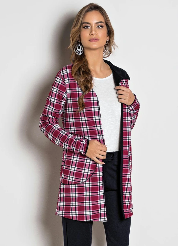 Moda Pop - Sobretudo Dupla Face Xadrez e Preto 5