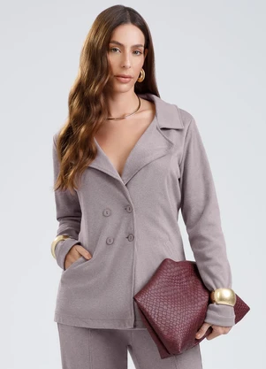 Gris - Sobretudo em Canelado Aveludado  Roxo - GRIS