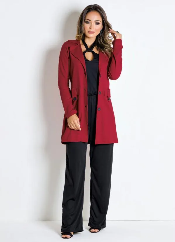 Moda Pop - Sobretudo Feminino Bordô 3