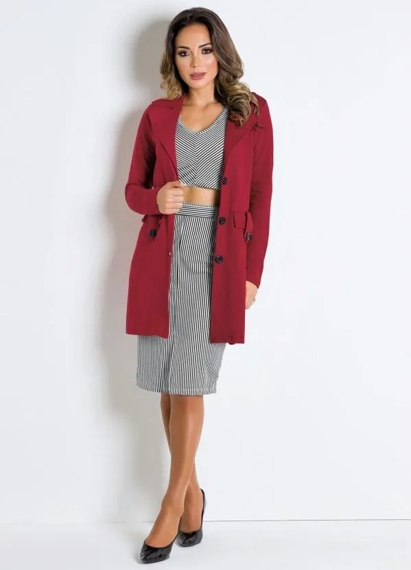 Moda Pop - Sobretudo Feminino Bordô 4