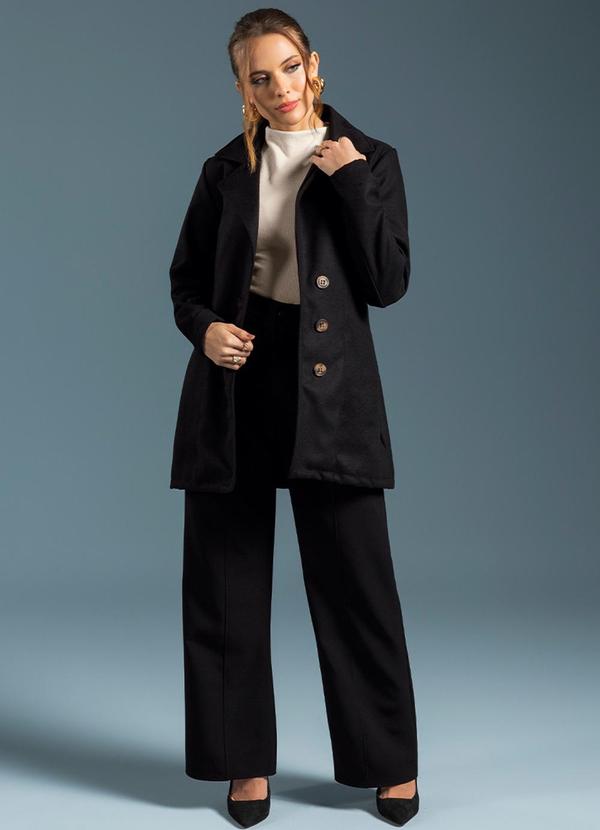 Gris - Sobretudo Feminino  em Alfaiaratia Preto 2