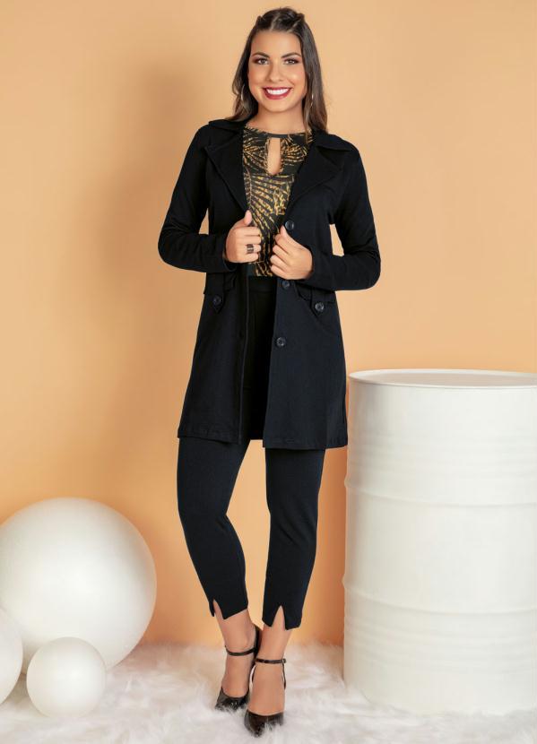 Moda Pop - Sobretudo Feminino Preto 12