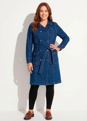 Quintess - Sobretudo Jeans com Bolsos Frontais e Faixa - QUINTESS