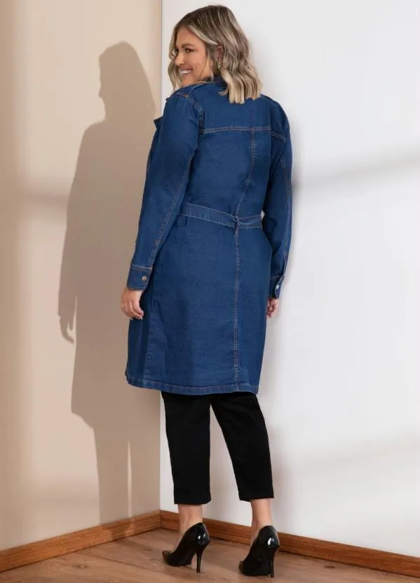 Quintess - Sobretudo Jeans com Bolsos Frontais e Faixa 2