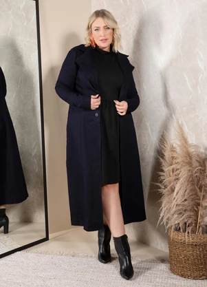 Quintess - Sobretudo Jeans Escuro com Gola e Bolsos - QUINTESS