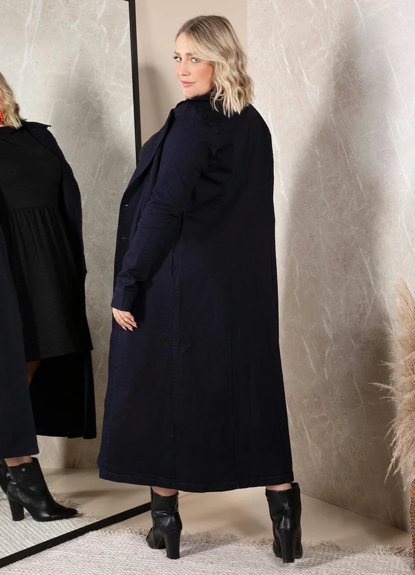 Quintess - Sobretudo Jeans Escuro com Gola e Bolsos 2