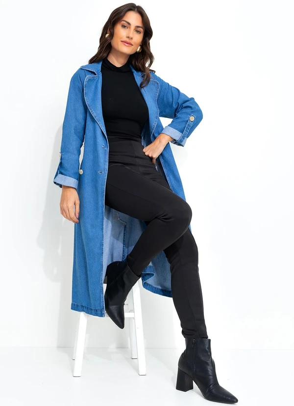 Quintess - Sobretudo Jeans Médio em Jeans 14