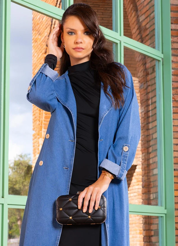 Quintess - Sobretudo Jeans Médio em Jeans 15