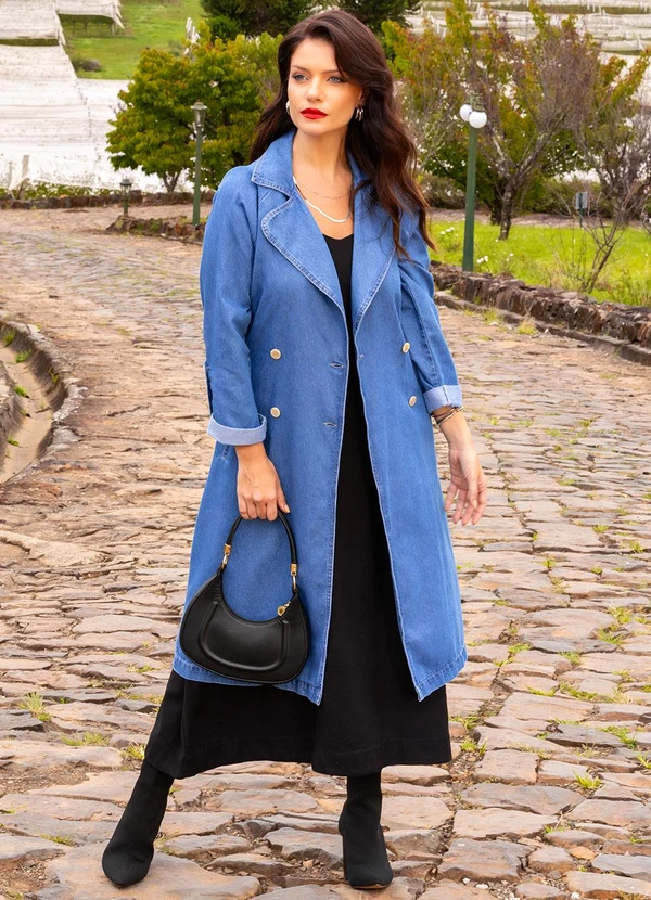 Quintess - Sobretudo Jeans Médio em Jeans 8